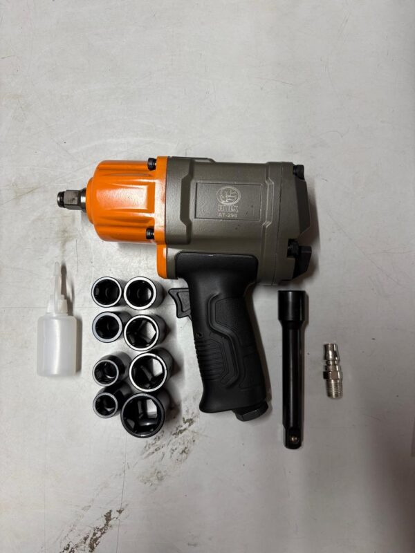 Hulk impact wrinch (950NM torque) with 8 piece of sockets and 1 piece of 5inch extention and 1 piece (1/4) of adopter